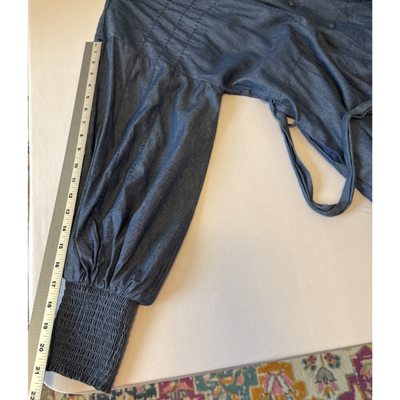 Ciebon Womens Plus 1X Chambray Lined Embroidered Denim Shirt Dress Western Boho - Picture 12 of 13